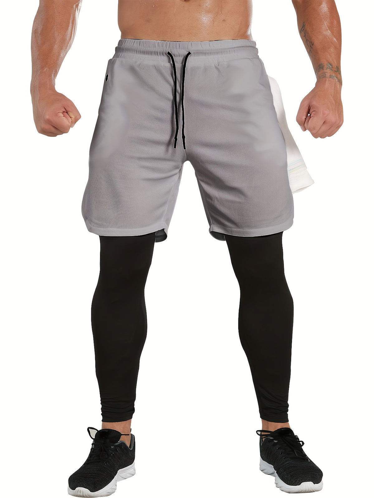 Men's Compression Pants with Towel Loop, 2-in-1 Running and Workout Gym Tights in Multiple Colors, Sizes S-XXL for Training Activewear