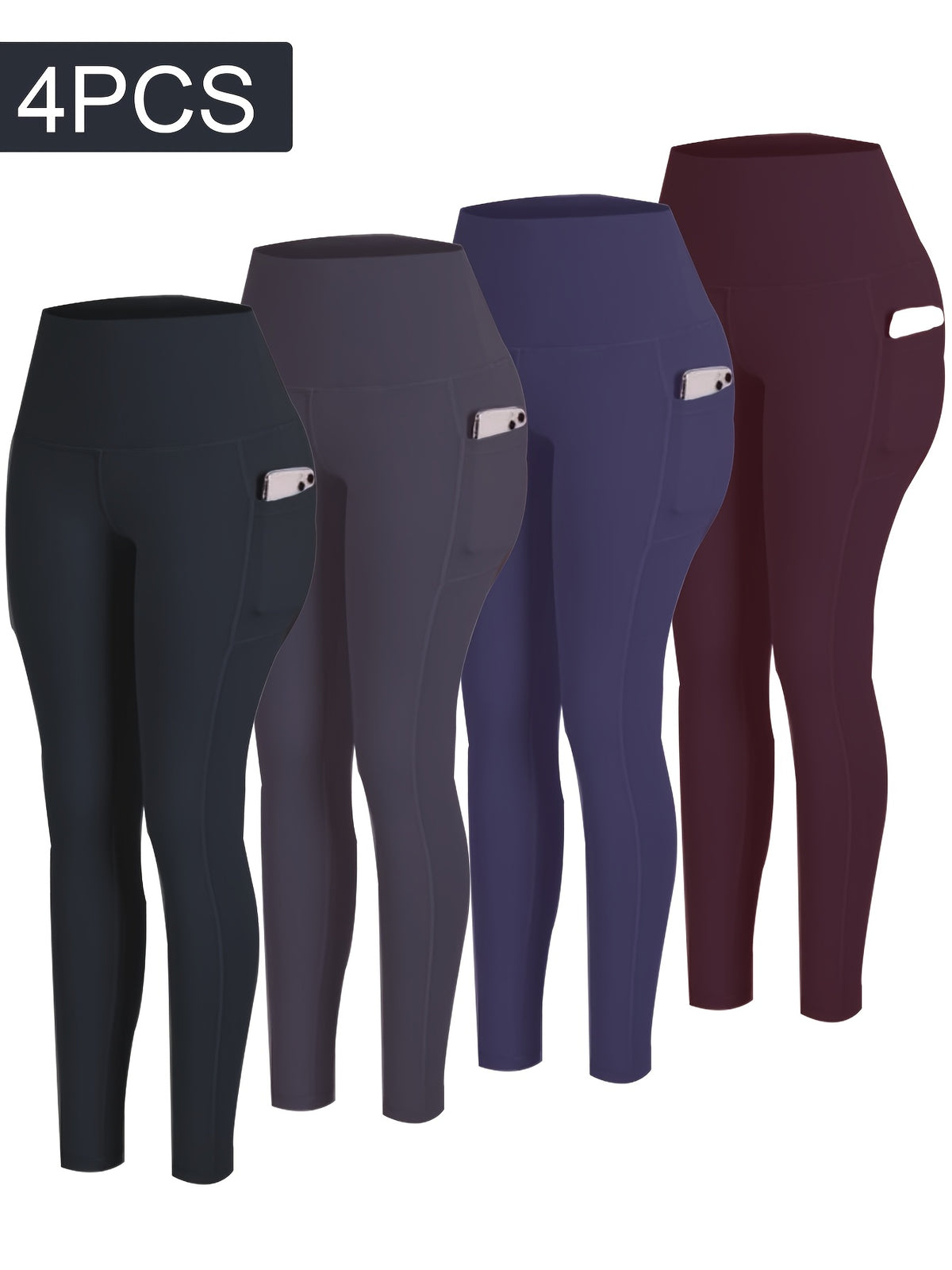 4-Pack Women's High-Waisted Capri Workout Leggings with Side Pockets, PRO-FiT Stretch Yoga and Running Pants in Mixed Color, XXL