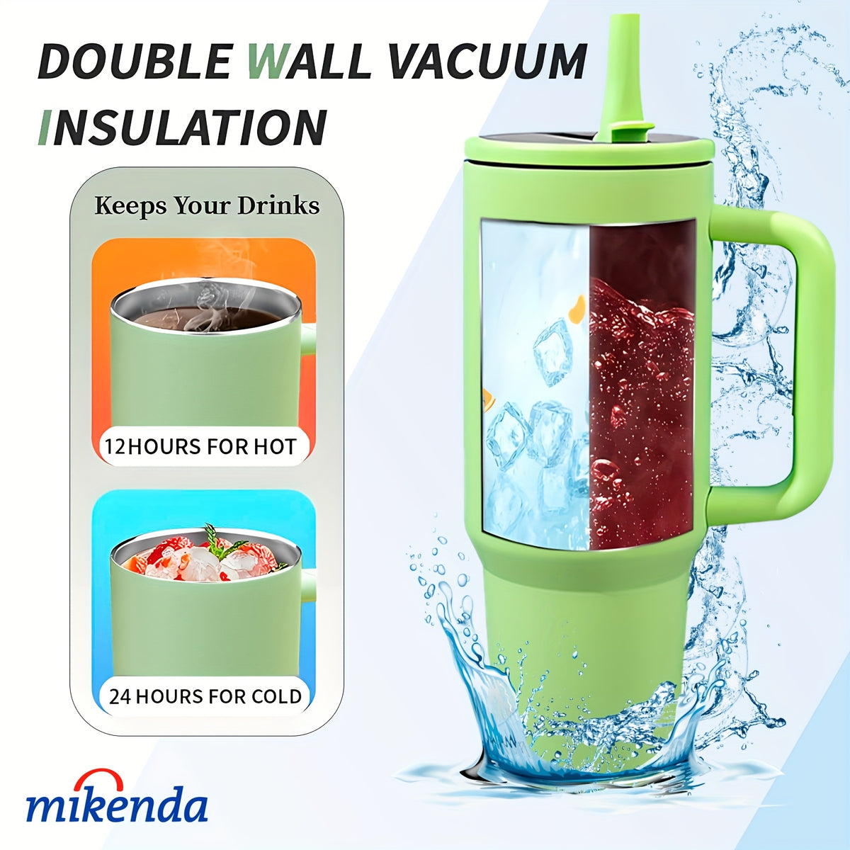 40 oz Vacuum Insulated Water Bottle with Straw and Handle, Double-Wall 304 Stainless Steel Drink Bottle in Four Colors for Outdoor Sports and Daily Use