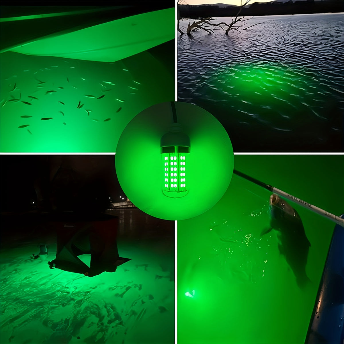 108-LED Underwater Fishing Light with USB Connector and 16.4-Foot Cable, Listed IP68 Design for Night Angling, Green or White Light Options