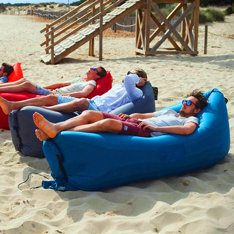 Inflatable Lounger Sofa Bed for One Person, Portable Foldable Polyester Air Cushion with Storage Bag for Camping and Beach Relaxation