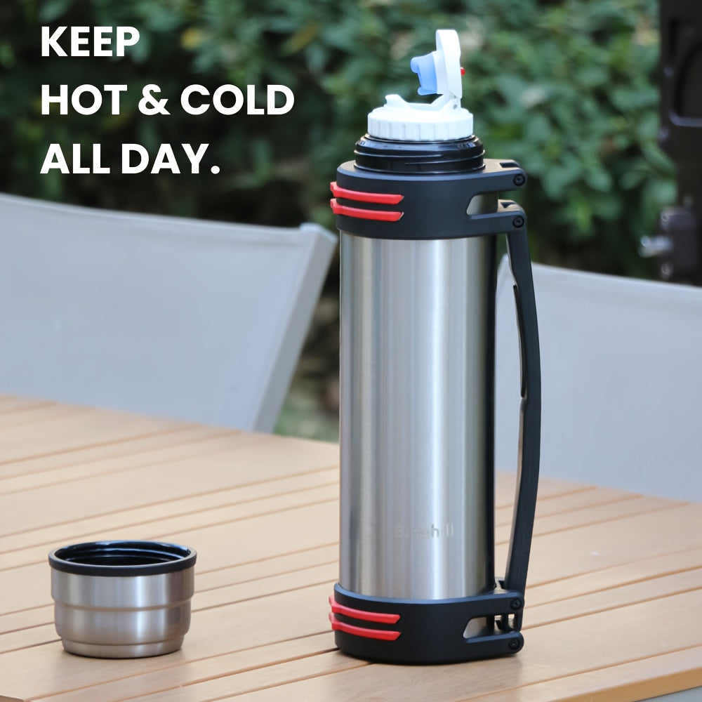 2 Liter Vacuum Insulated Water Bottle, Large 2000ml Capacity for Daily Hydration, Travel and Outdoor Packing in Black or Silvery