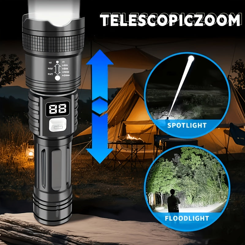 3-Mode USB Rechargeable LED Flashlights 2-Pack, Gray Button Handheld Light Set for Camping, Household Tasks and Power Outage Backup Lighting