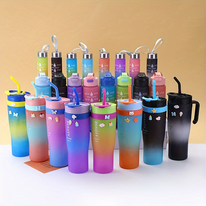 Three-Size Water Bottle Set, 46 oz 27 oz and 9.5 oz Travel Drink Containers with Listed Straw Lid and Handle for Fitness, Outdoor Days and Daily Carry