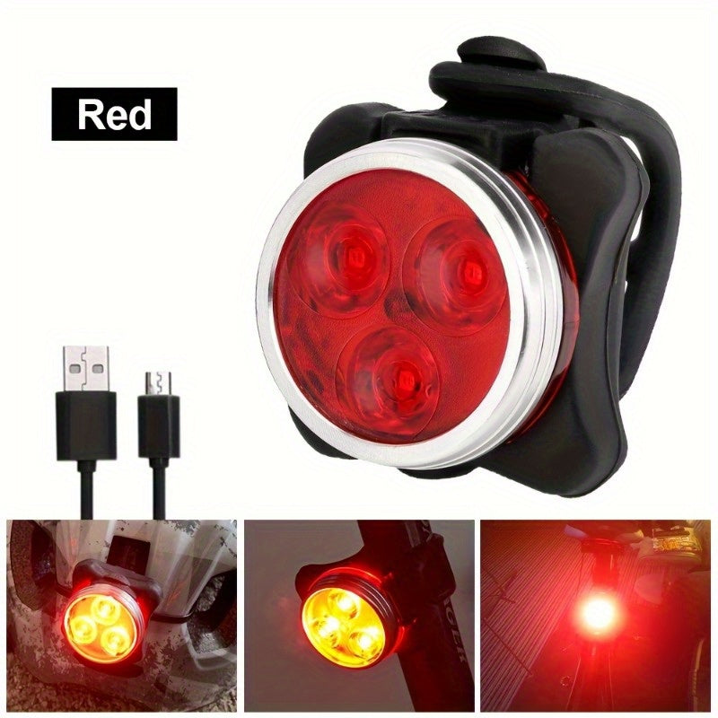 4-Piece Bicycle Light Set with USB Rechargeable Front and Rear LED Lights, 4 Modes, ABS Construction and Seatpost Mounting for Night Rides