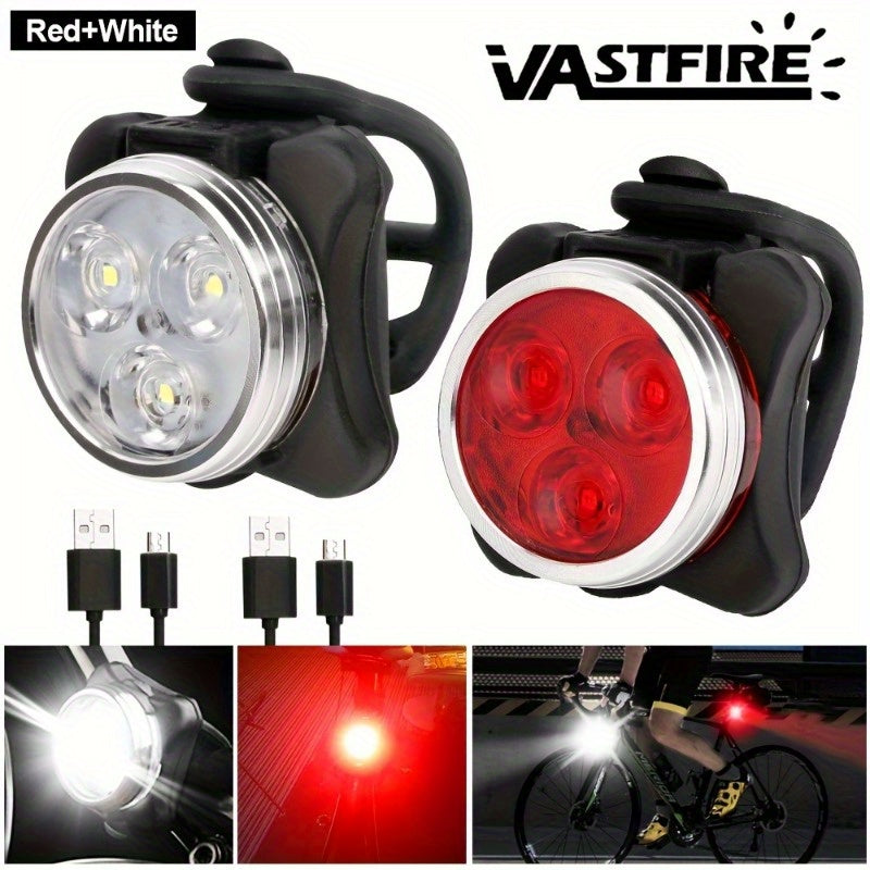 4-Piece Bicycle Light Set with USB Rechargeable Front and Rear LED Lights, 4 Modes, ABS Construction and Seatpost Mounting for Night Rides