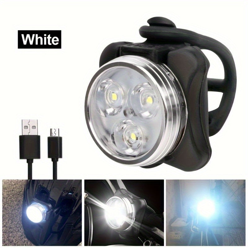 4-Piece Bicycle Light Set with USB Rechargeable Front and Rear LED Lights, 4 Modes, ABS Construction and Seatpost Mounting for Night Rides
