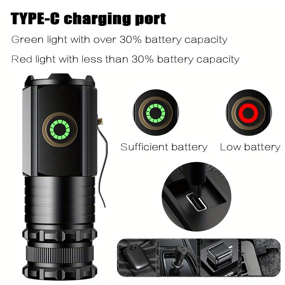 2000 Lumen Mini Flashlight with Rechargeable Lithium Battery, Four Dimming Modes and Turbo for Pocket Carry, Camping and Emergency Lighting