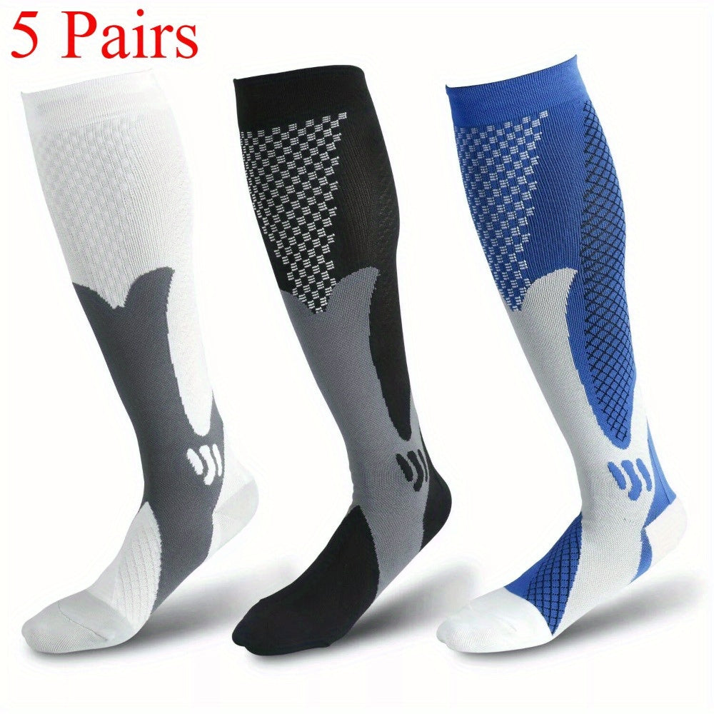 Athletic Compression Socks 5-Pair Pack for Men and Women, Calf and Foot Support for Running, Hiking, Cycling and Everyday Training
