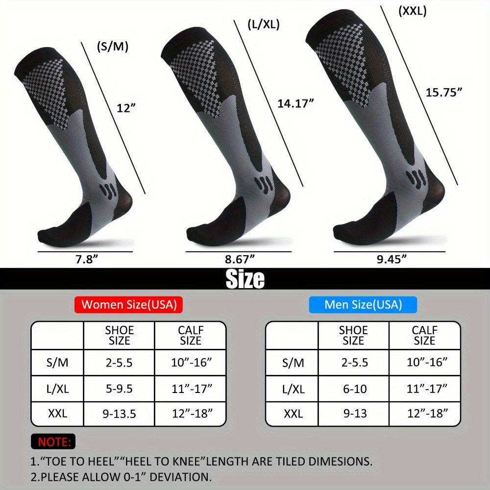 Athletic Compression Socks 5-Pair Pack for Men and Women, Calf and Foot Support for Running, Hiking, Cycling and Everyday Training