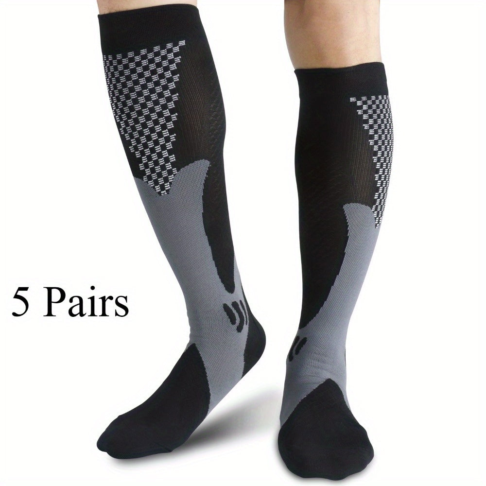 Athletic Compression Socks 5-Pair Pack for Men and Women, Calf and Foot Support for Running, Hiking, Cycling and Everyday Training