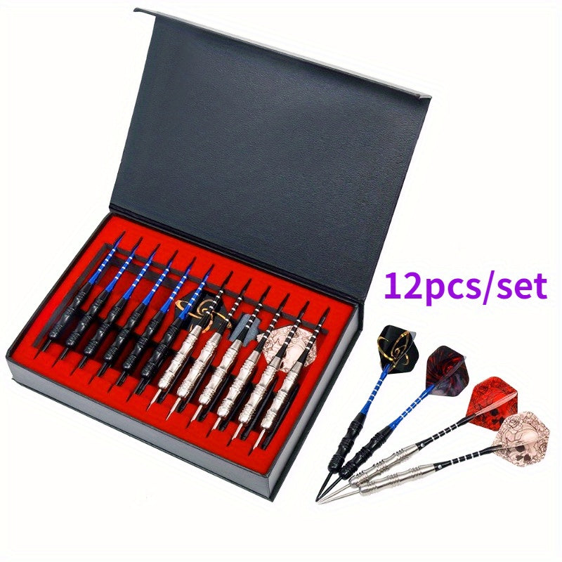 Metal Tip Darts Gift Set with Aluminum Alloy Shafts and Skull Flights, Boxed 6 or 12 Body Options with Extra Flights for Adult Indoor Game Nights
