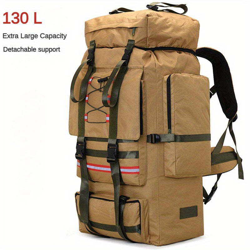 130L Expandable Backpack, Extra-Large Oxford Cloth Tactical-Style Gear Bag for Hiking, Mountaineering and Travel in Khaki, Green, Black or Desert