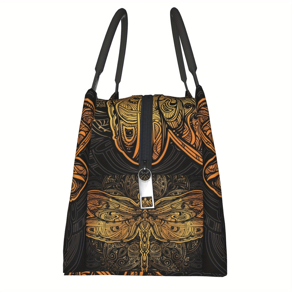Mandala Dragonfly Insulated Cooler Bag, Reusable 11 x 6.5 x 7 Inch Lunch Carrier for Office Meals, Picnics, Beach Outings and Everyday Use