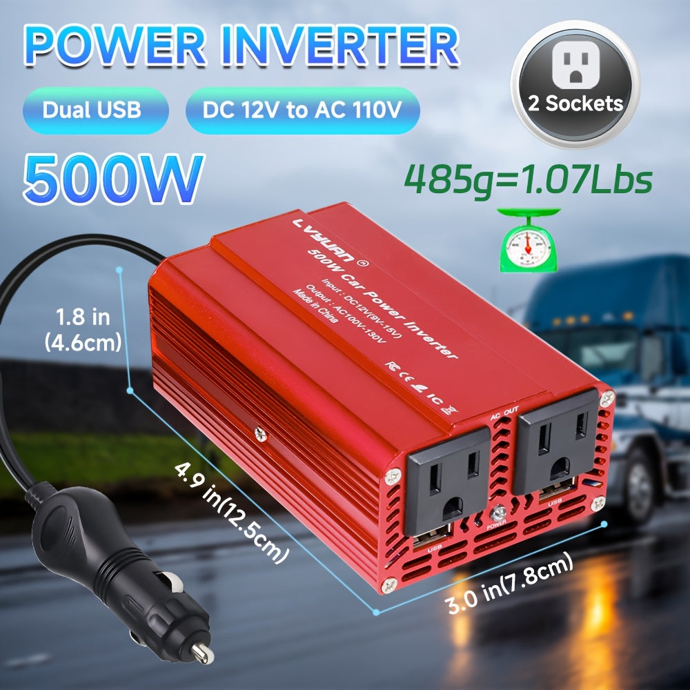 Portable Power Inverter, LVYUAN 12V DC to 110V/120V AC Converter with 500W or 2500W Options, 3 AC Outlets, Dual USB Ports and LED Display