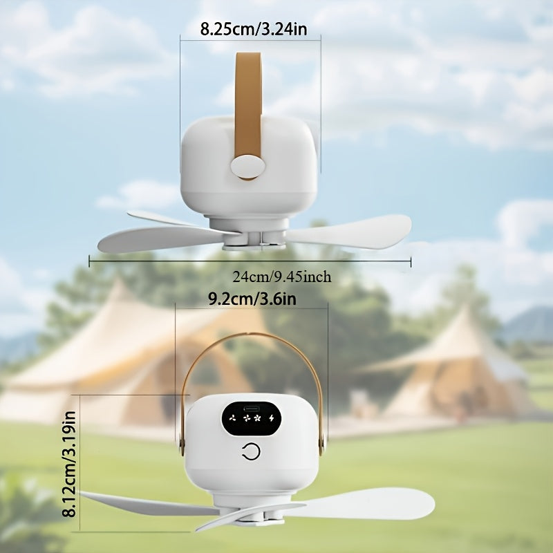 Tent Ceiling Fan with LED Illumination, Rechargeable Portable Camping Fan with 3 Removable Blades and 3 Speeds for RVs, Gazebos and Dorm Rooms