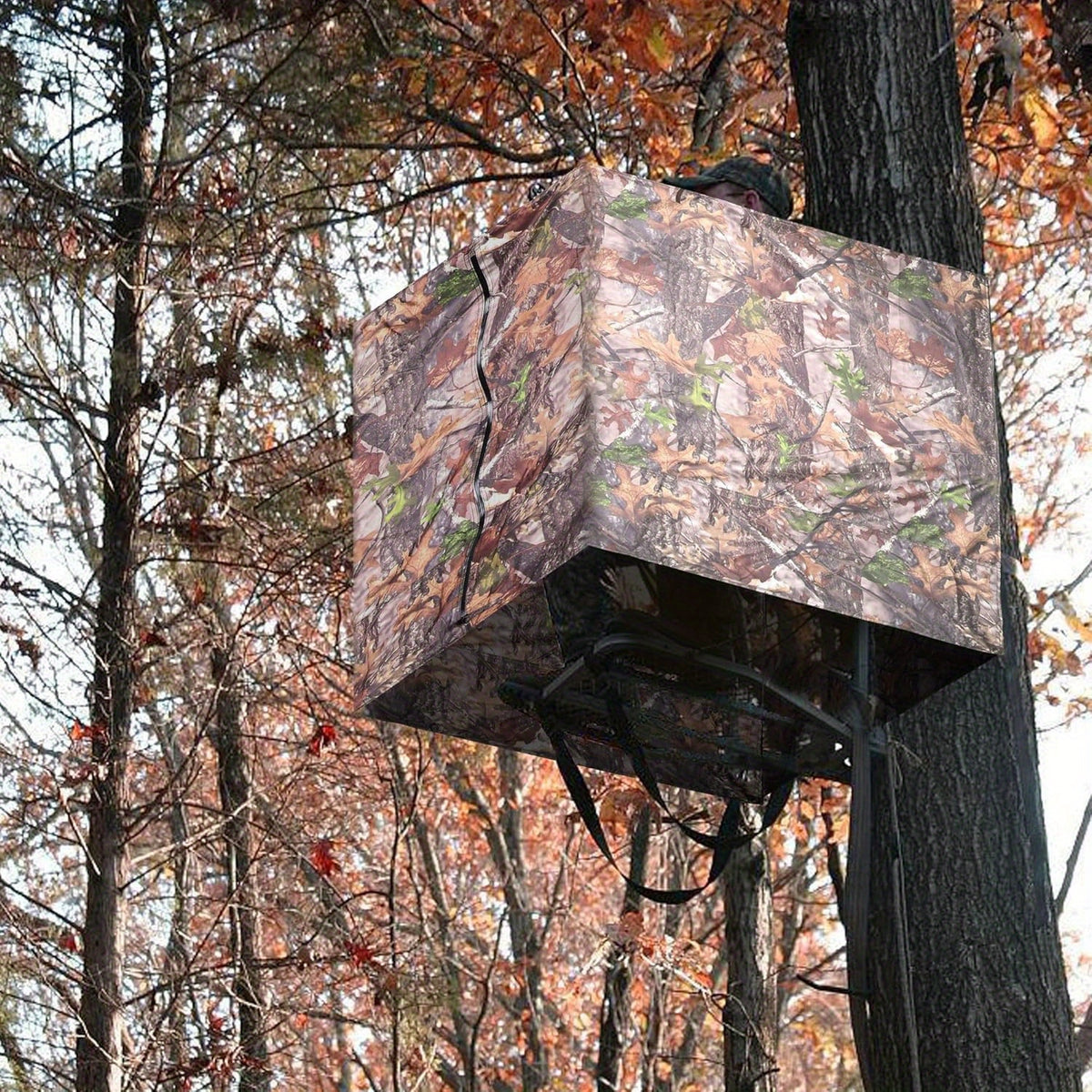 Treestand Camo Blind Cover with Zipper, Woodland Camouflage Hunting Screen for Deer and Turkey Setups, Cover Only with Frame Not Included