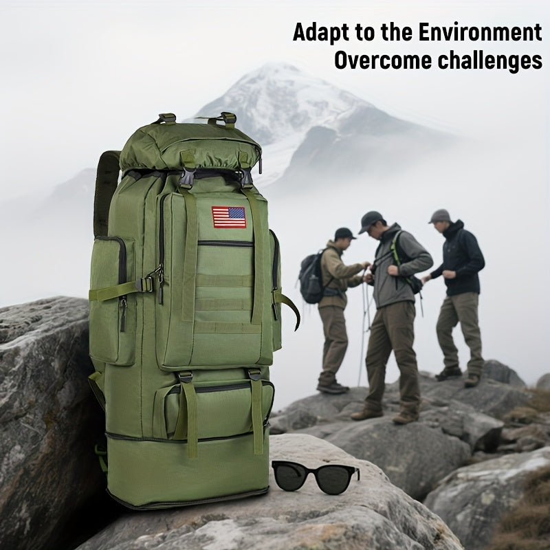 100L Tactical Backpack for Hiking and Travel, Large-Capacity Outdoor Pack with Multiple Compartments and Shoulder Straps in Green, Gray or Desert