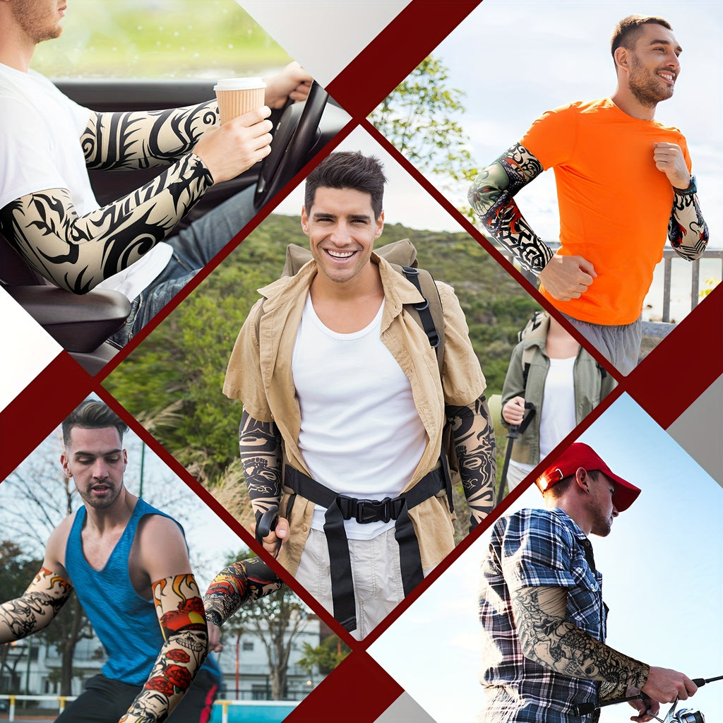 Men's Cooling Arm Sleeves 20-Piece Set, Lightweight Breathable Polyester Tattoo-Pattern Covers for Exercise and Outdoor Accessory Use