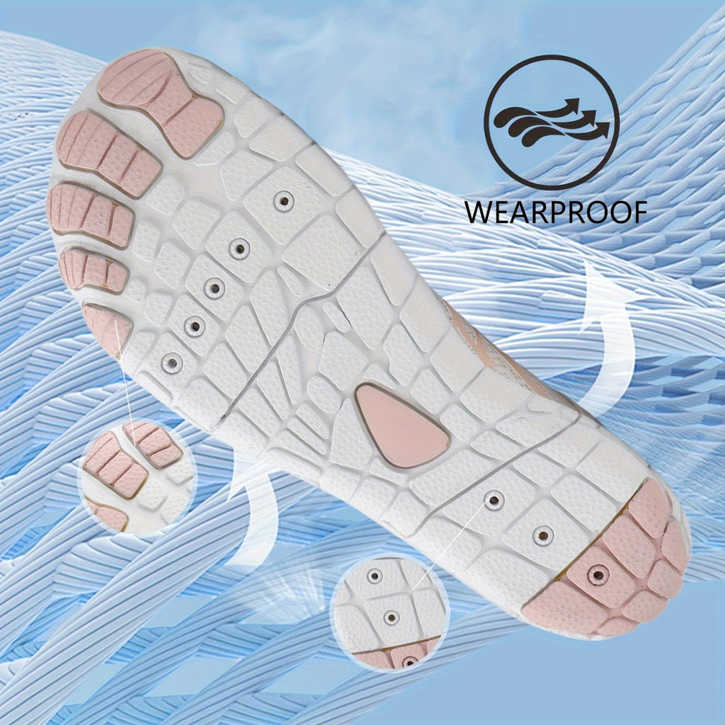 Women's Wide Toe Box Hiking Sneakers, Minimalist Barefoot-Style Trail Running Shoes with Non-Slip Design in White, Black and Pink Red