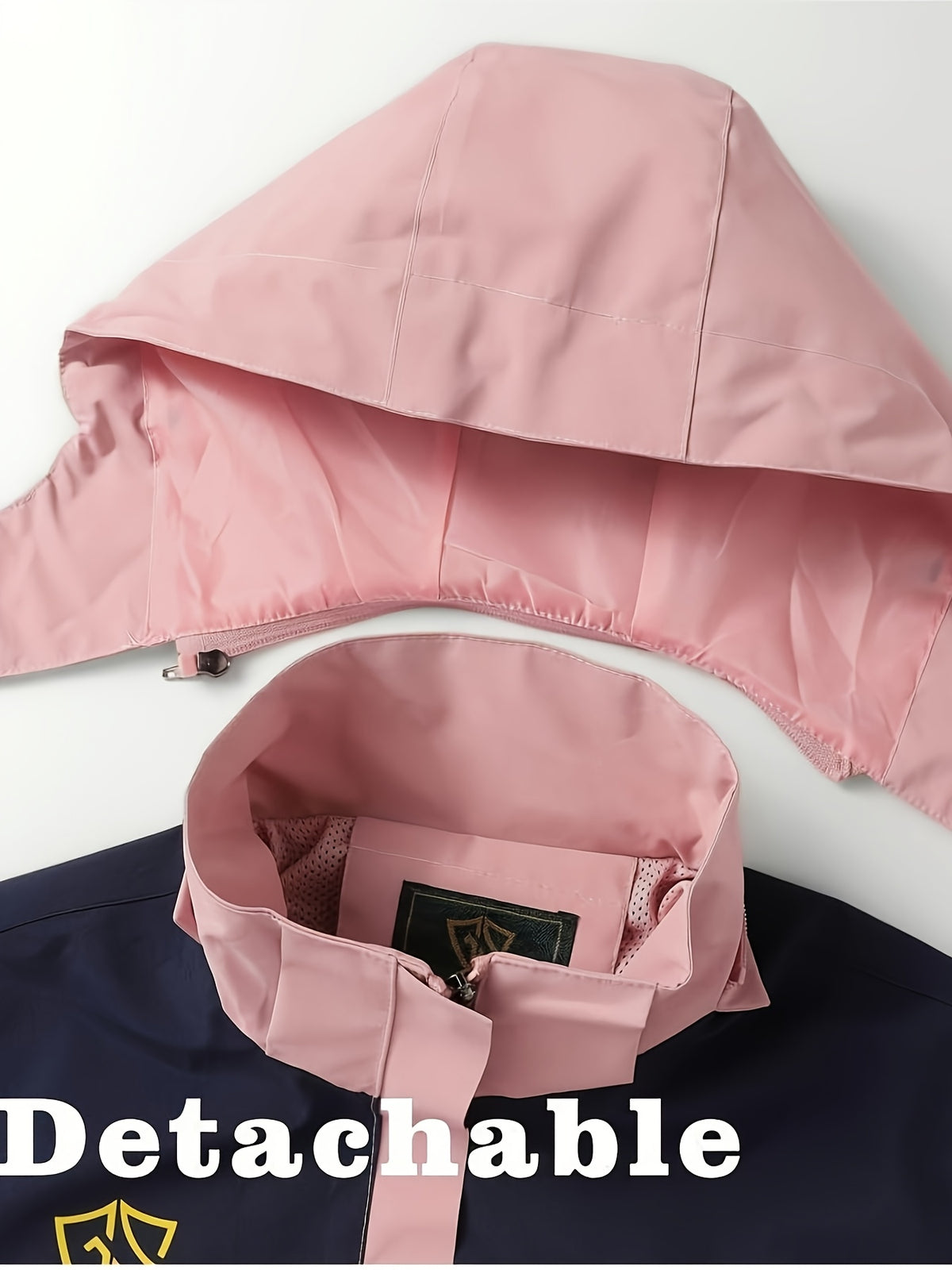 Packable Rain Jacket for Women, Lightweight Hooded Windbreaker with Mesh Lining, Detachable Hood, Adjustable Cuffs and Zipper Pockets for Light Rain