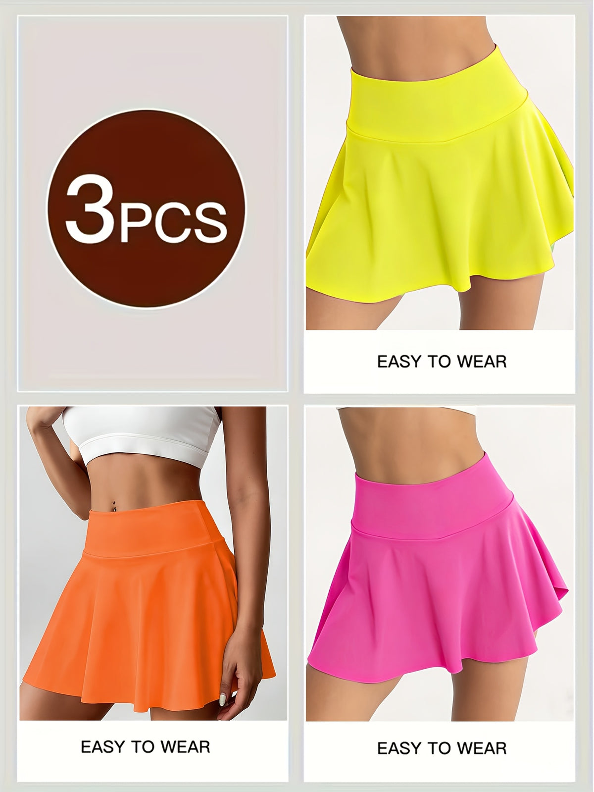 14-Inch Pleated Tennis Skorts for Women, 3-Piece High-Waist Stretch Set with Built-In Shorts, Two Inner Pockets and Side Tie Detail, S–XXL