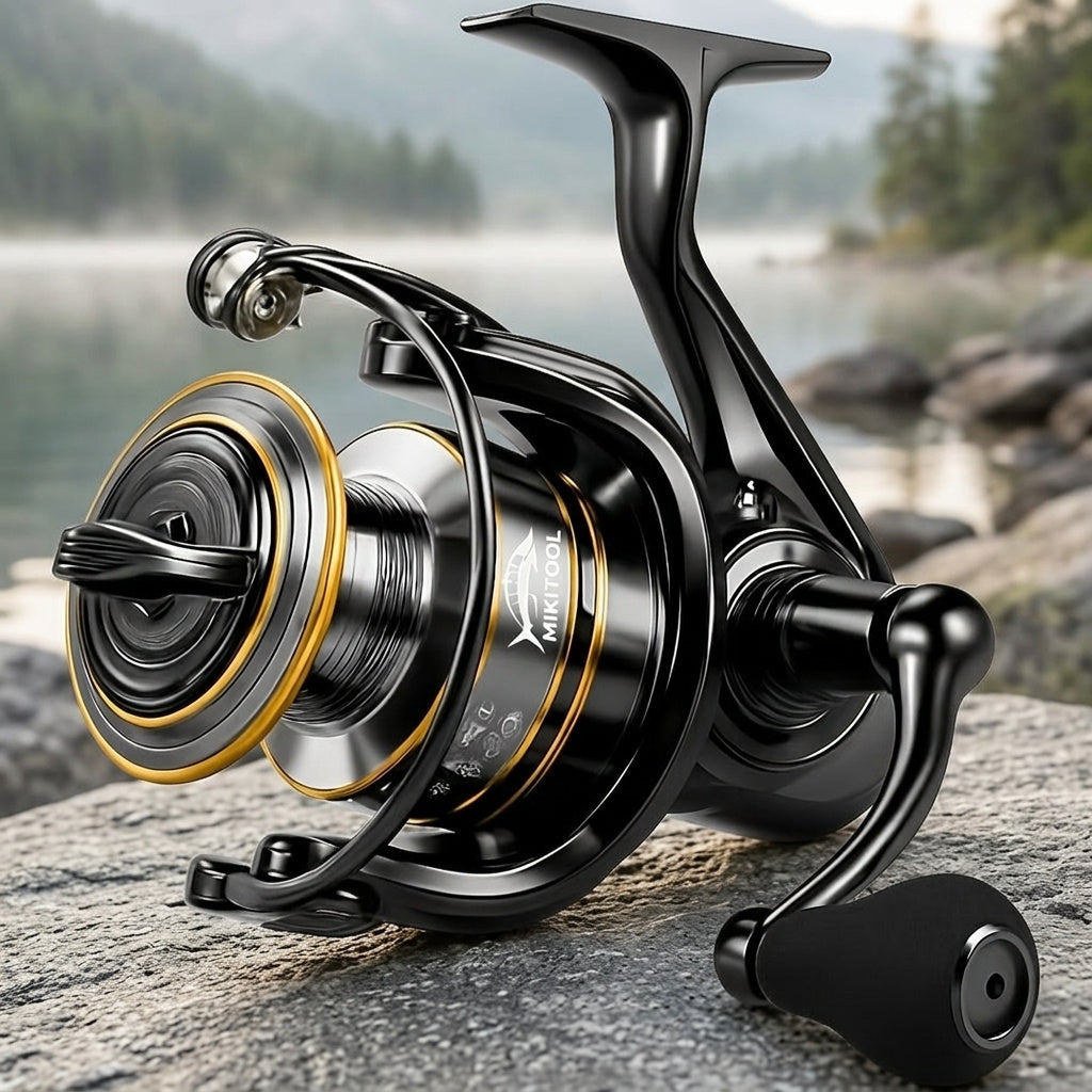 High-Speed Spinning Fishing Reel with Sturdy Handle and Strong Braking System, 500, 1000 or 3000 Sizes for Freshwater and Saltwater Angling