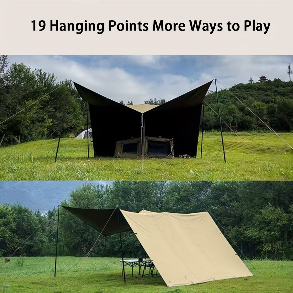 Camping Sunshade Tarp with 6 or 19 Attachment Points, Outdoor Shade Cloth in 300 x 300 cm or 300 x 400 cm Options for Flexible Campsite Setups