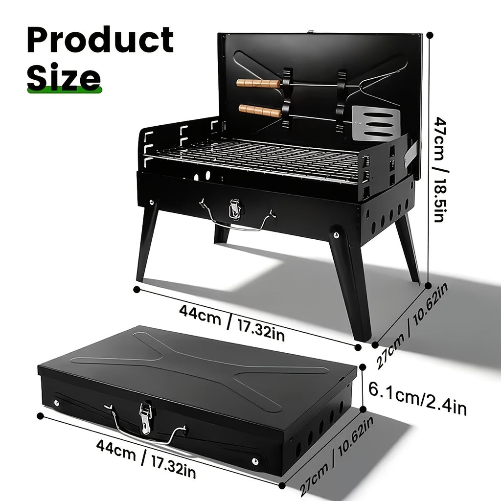 Compact Charcoal BBQ Grill in Black, Folding Portable Outdoor Cooker for Camping, Tailgating, Beach Cookouts and Backyard Gatherings