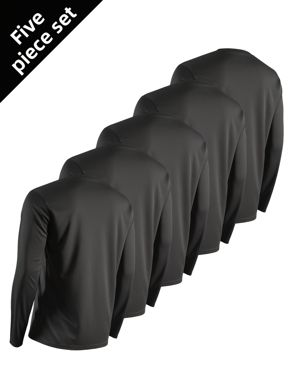 Regular-Fit Long Sleeve Workout Shirts for Men 5-Pack, Quick-Dry Breathable Moisture-Wicking T-Shirts in Mixed Colors for Running and Gym Training
