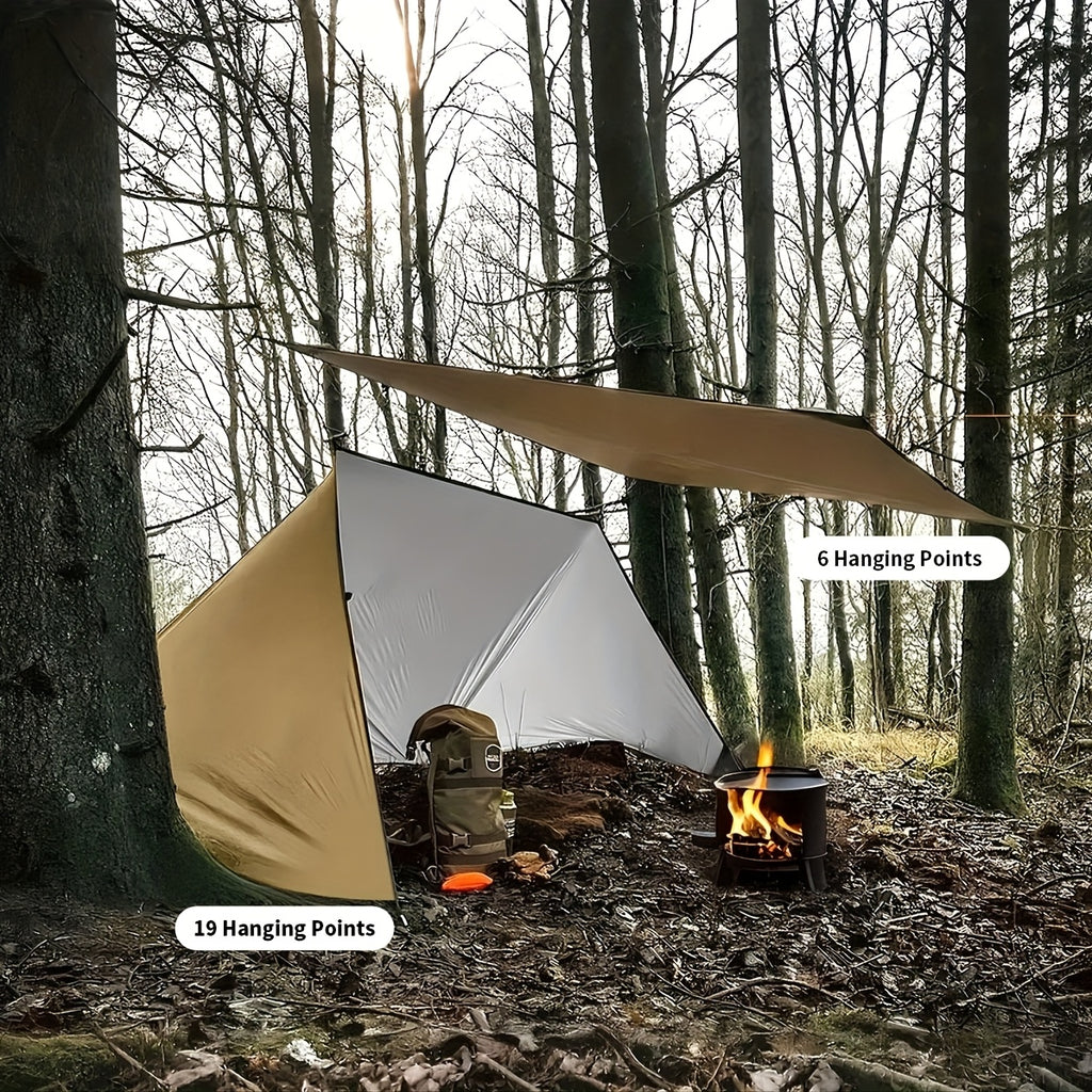 Multi-Point Camping Tarp Shelter for Outdoor Shade and Hammock Cover, 300 x 300 or 300 x 400 cm Options with 6 or 19 Hanging Points