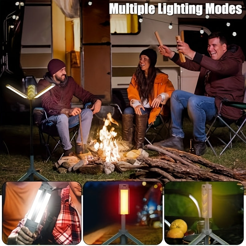 3000-Lumen Camping Light in Green, Zanoid Rechargeable Work Light with 8000mAh Battery, Three Adjustable LED Heads and 3.4-Foot Telescopic Tripod