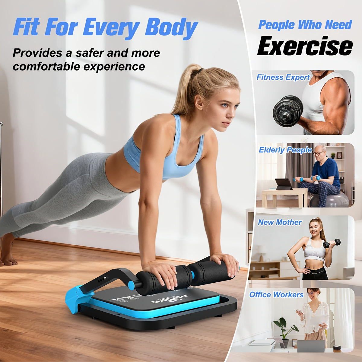 Adjustable Resistance Ab Crunch Machine for Home Gym, Foldable Core Exercise Equipment with Rebound System, Foam Cushion and Steel Frame, Blue or Black
