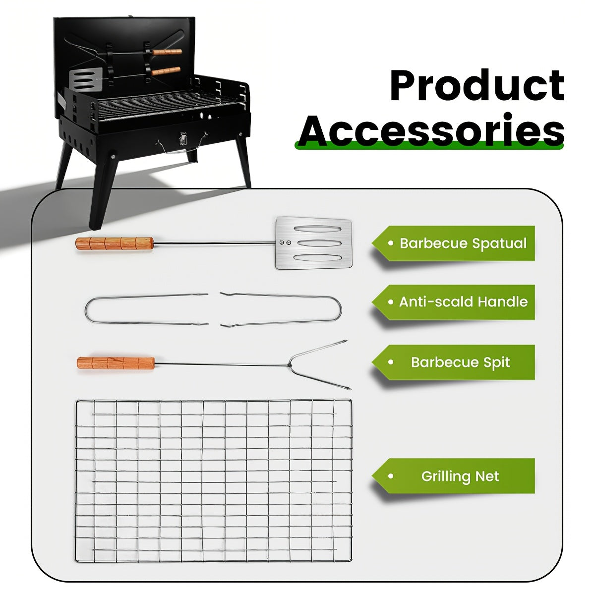 Compact Charcoal BBQ Grill in Black, Folding Portable Outdoor Cooker for Camping, Tailgating, Beach Cookouts and Backyard Gatherings