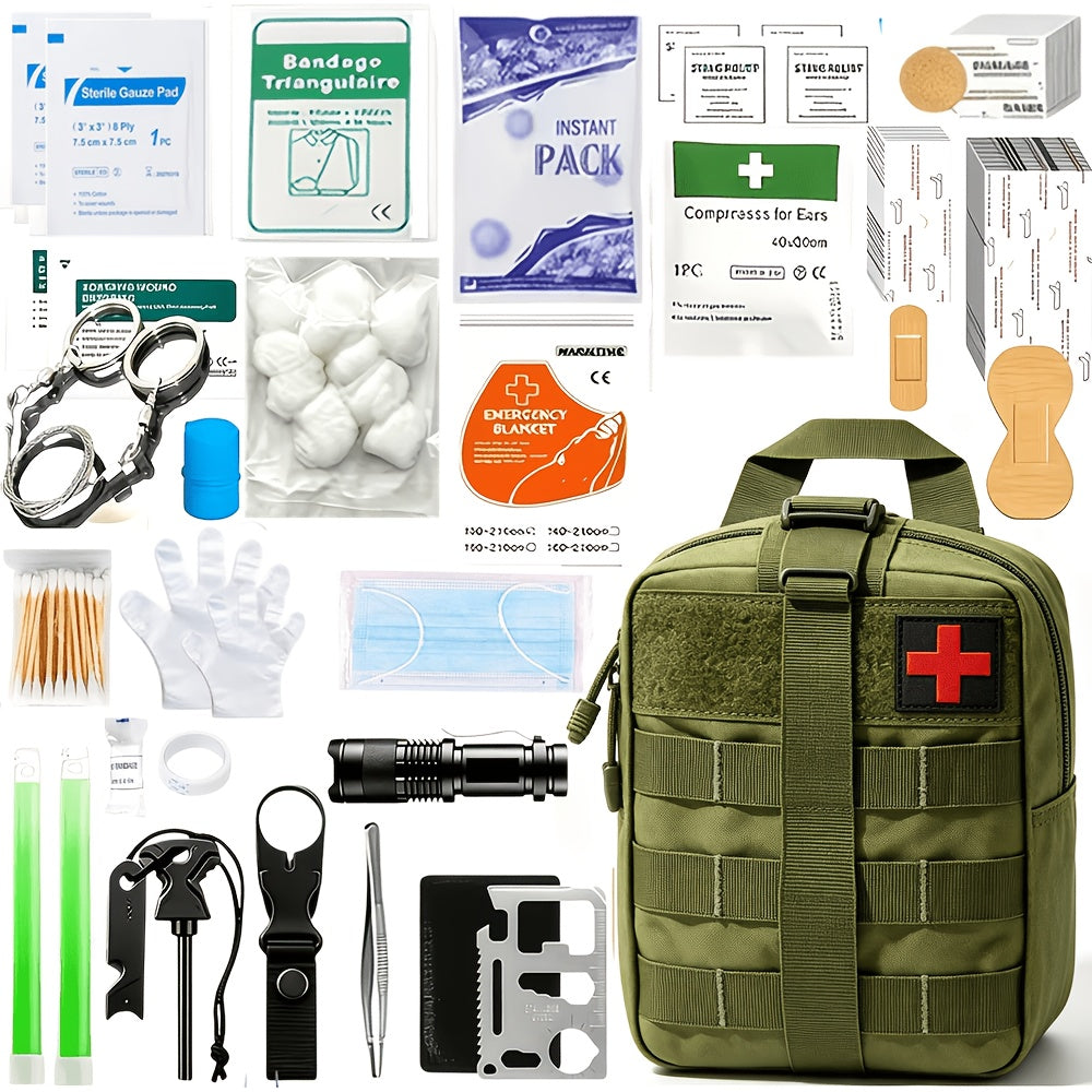 255-Piece Survival First Aid Kit with MOLLE-Compatible Bag and Emergency Tent, Outdoor Preparedness Gear for Hiking and Earthquake Planning
