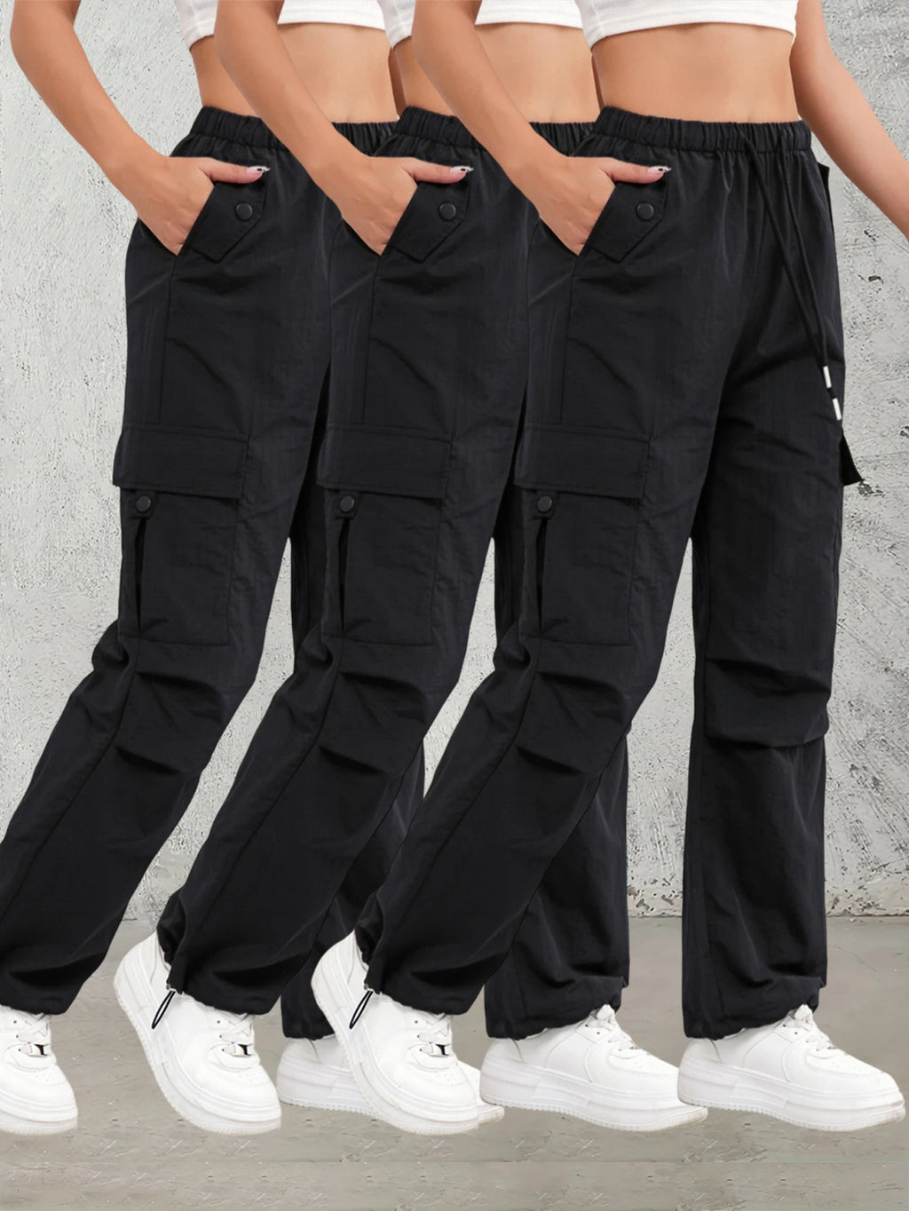 High-Waisted Work Pants for Women 3-Pack with Elastic Drawstring Waist and Multiple Pockets, Lightweight Breathable Casual Trousers in Color Sets, S–XXL