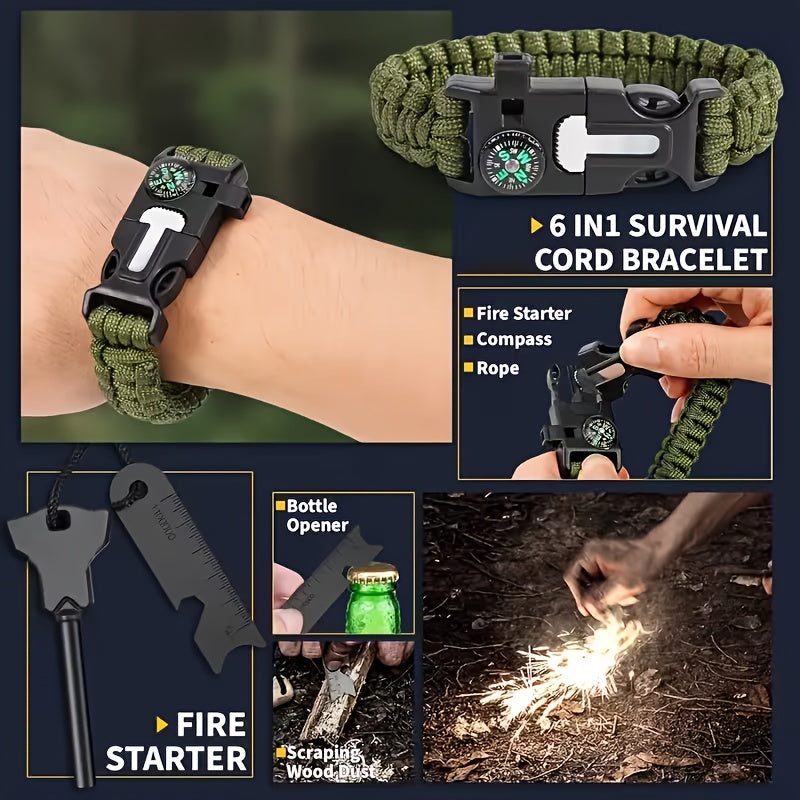 28-in-1 Survival Equipment Set with Tactical Knife and Outdoor Tools, Magnesium Rod and Flint for Hiking Adventures and Father's Day Gifts
