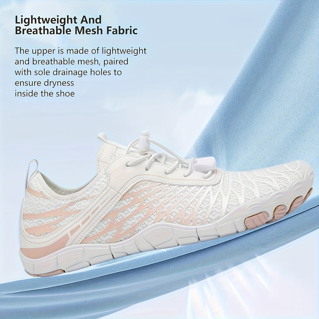 Women's Wide Toe Box Hiking Sneakers, Minimalist Barefoot-Style Trail Running Shoes with Non-Slip Design in White, Black and Pink Red