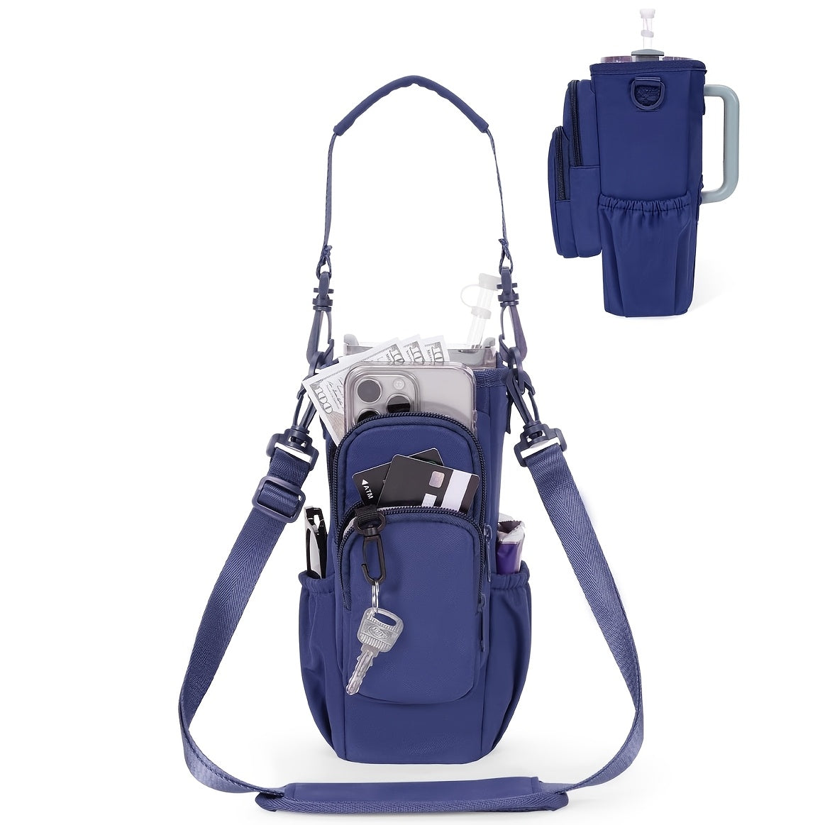 40 oz Water Bottle Carrier Sling Bag with Phone Pocket