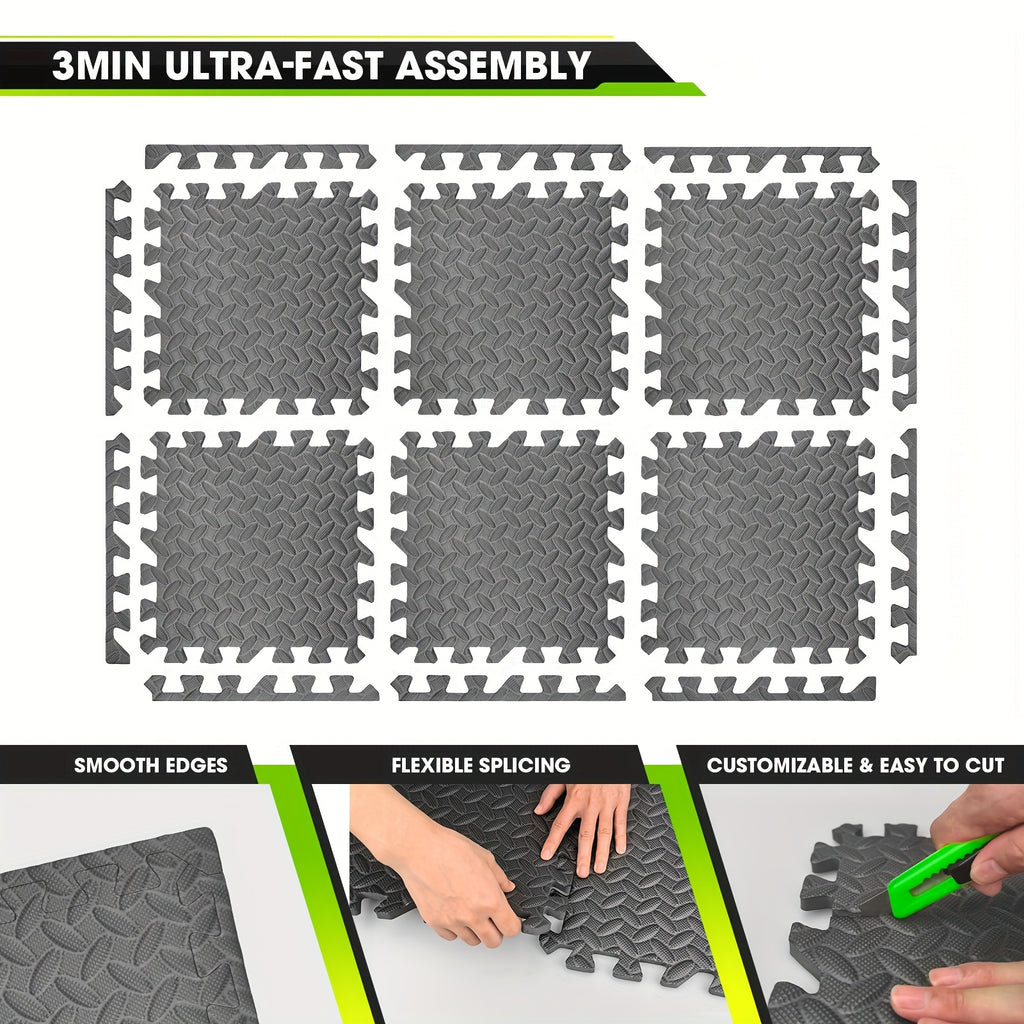 Foam Gym Flooring Mats, Interlocking EVA Puzzle Exercise Tiles in 20, 48 or 60-Piece Packs for Home Gym, Yoga and Weightlifting Spaces