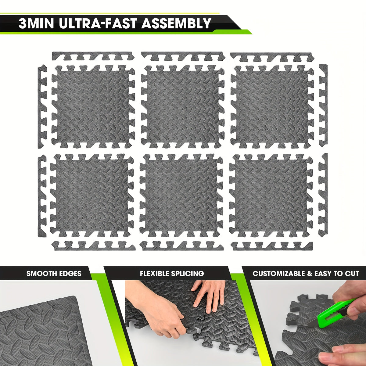 Foam Gym Flooring Mats, Interlocking EVA Puzzle Exercise Tiles in 20, 48 or 60-Piece Packs for Home Gym, Yoga and Weightlifting Spaces