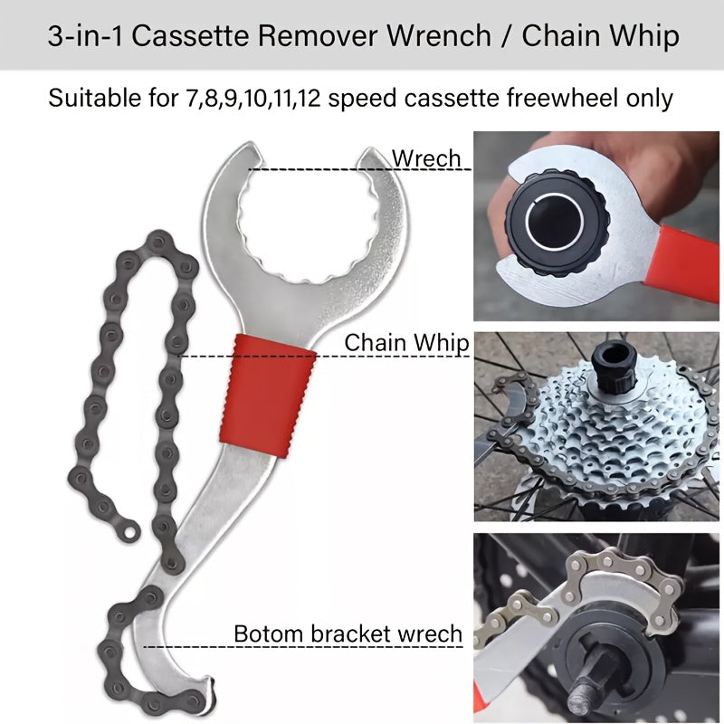 Bicycle Repair Tool Kit with Chain Whip, Chain Breaker, Crank Puller and Freewheel Remover, Listed 10-Piece Steel Set for Home Bike Maintenance