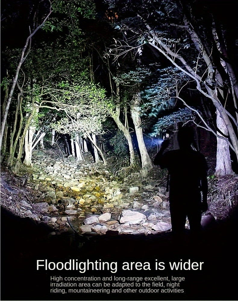2400mAh Rechargeable LED Flashlight with Zoom and Adjustable Brightness, Portable Handheld Outdoor Light in Single or Two-Piece Options