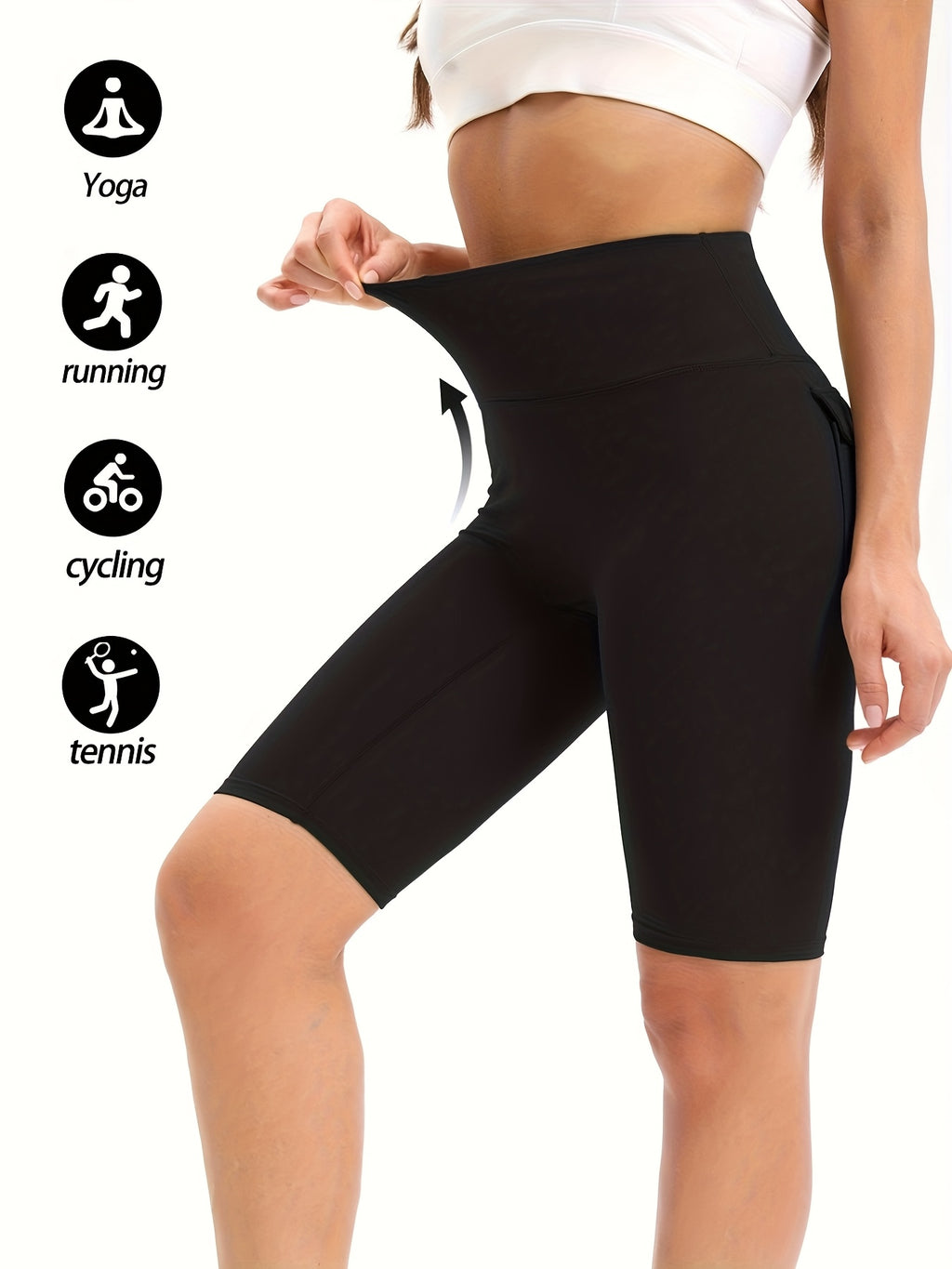 Nylon Spandex Biker Shorts 5-Pack for Women, High-Waist Stretch Workout Shorts with Two Back Pockets for Yoga, Running and Casual Wear