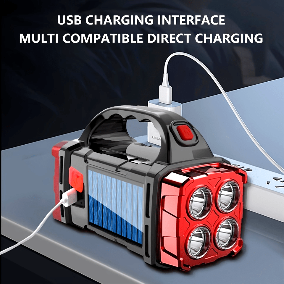Solar Rechargeable Lantern Flashlight with 1800mAh Battery, USB Charging, 4-Mode COB Work Light & Emergency Power Bank for Camping