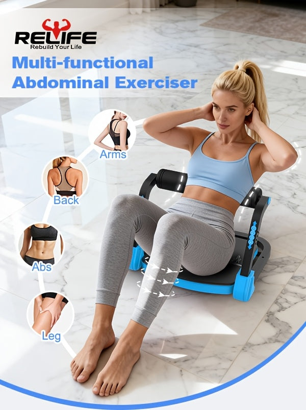 Adjustable Resistance Ab Crunch Machine for Home Gym, Foldable Core Exercise Equipment with Rebound System, Foam Cushion and Steel Frame, Blue or Black