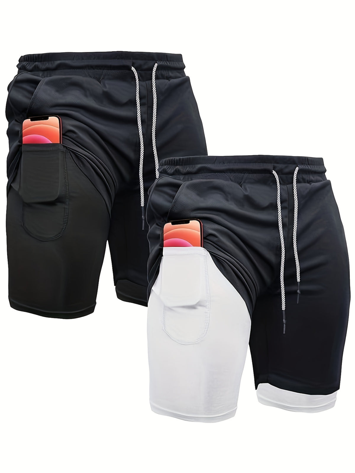 Men's 2-in-1 Running Shorts, 2-Piece Color Sets