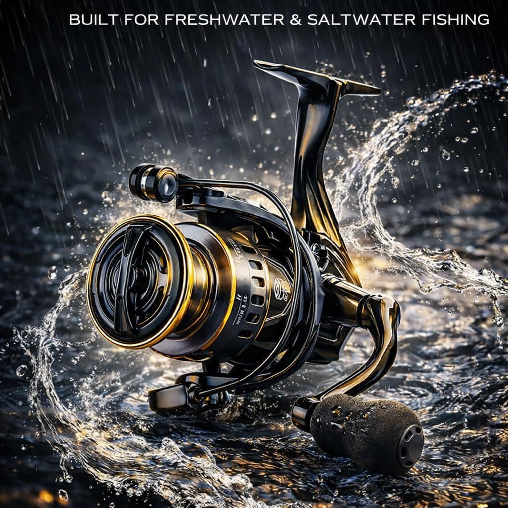 High-Speed Spinning Fishing Reel with Sturdy Handle and Strong Braking System, 500, 1000 or 3000 Sizes for Freshwater and Saltwater Angling