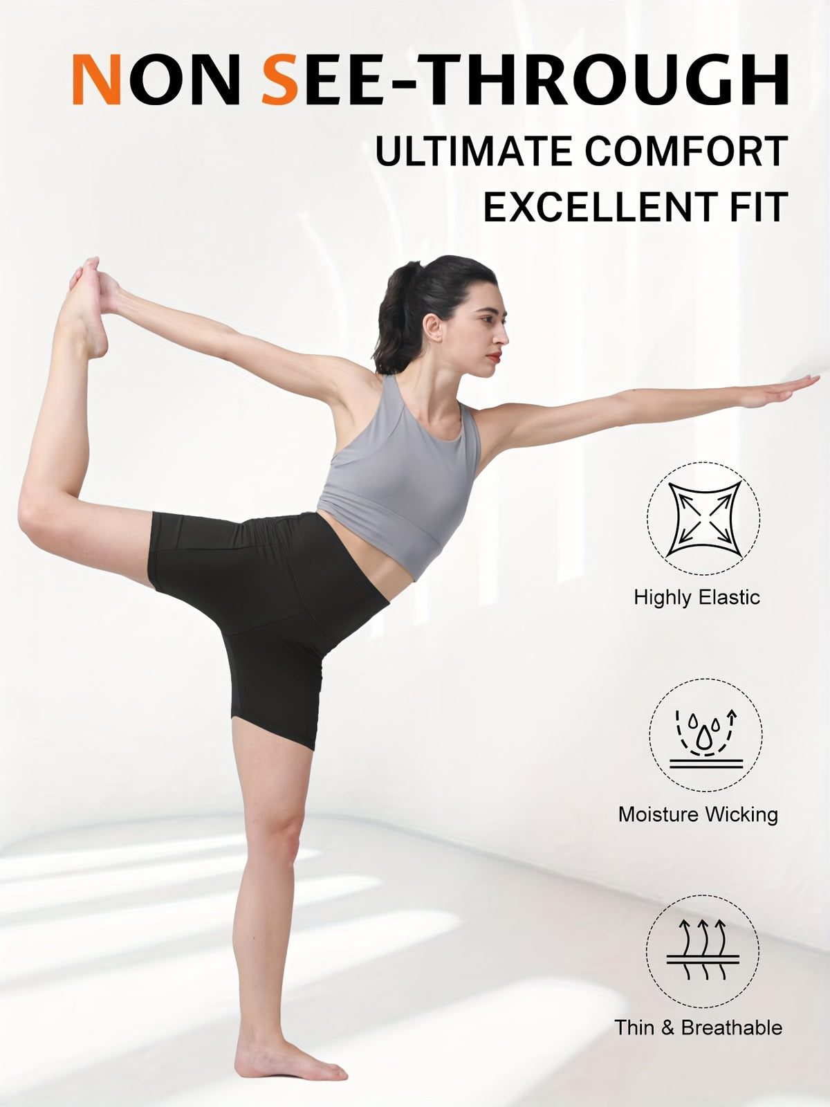 Stretch Yoga Shorts for Women with High-Waisted Design, Black or Dark Gray Workout Bottoms for Fitness, Running and Casual Wear, Sizes S–XXL