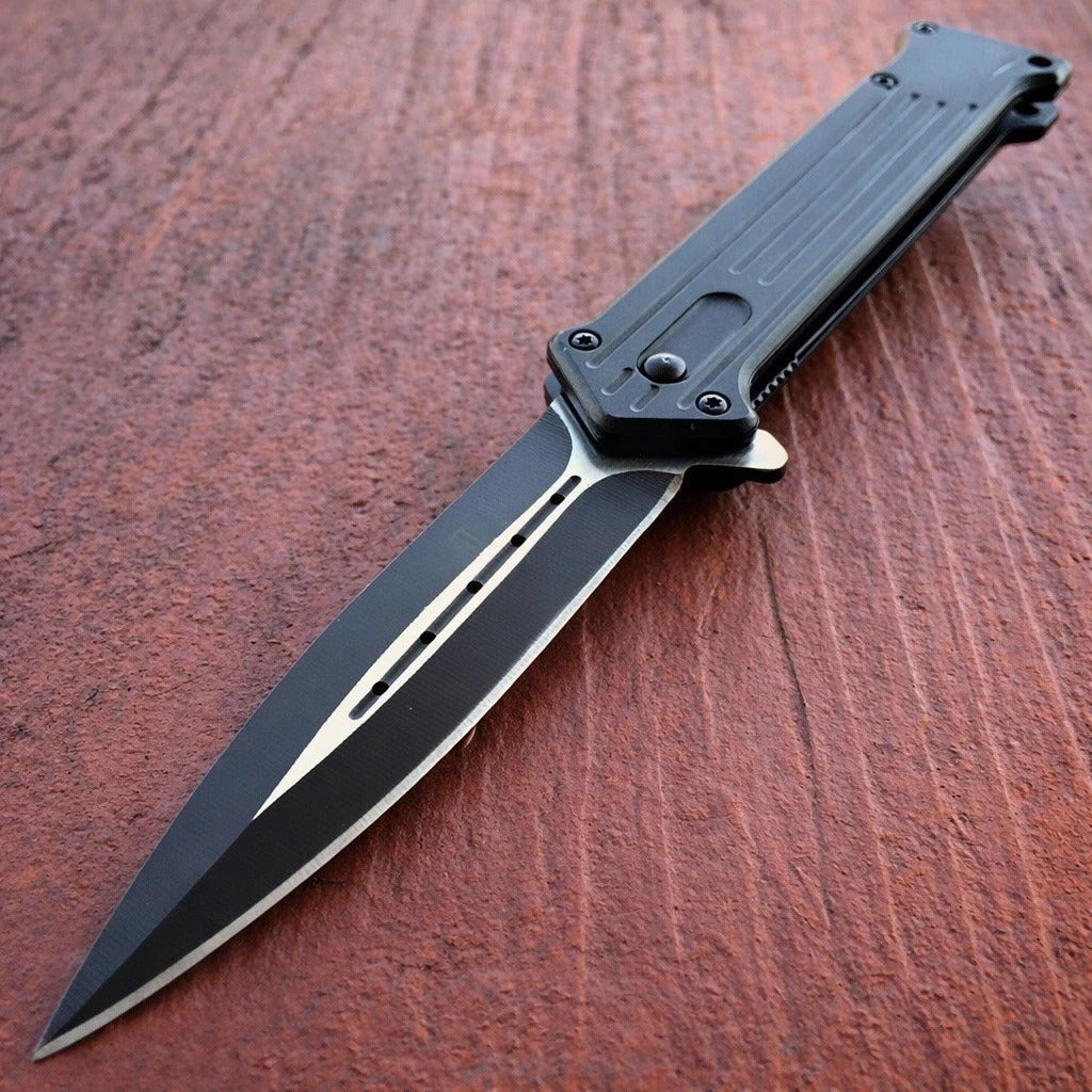 440 Stainless Steel Pocket Knife with Aluminum Handle and Liner Lock, 8-Inch Overall Length and 3.25-Inch Blade, Belt Clip Tool for Adult Camping Utility